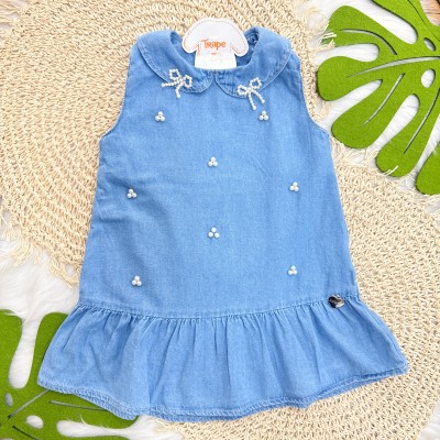 Vestido Jeans com Pérolas - Azul